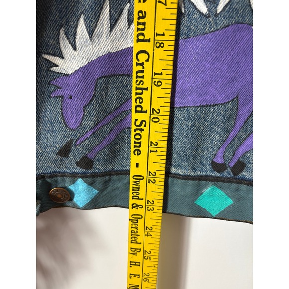 Vintage‎ Gap Denim Jacket Western Southwest Painted Cow Skull Fringe Unique S - Picture 6 of 9